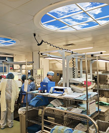 Evergreen Hospital Medical Center features several Circular Luminous SkyCeilings in their surgical services prep area