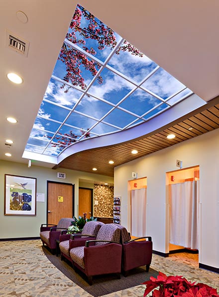 Custom Luminous SkyCeiling in the dressing area of the Women's Imaging Center.