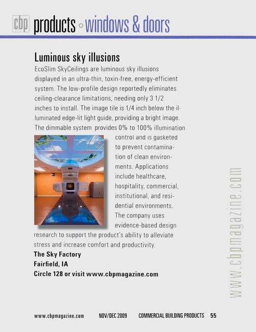 Luminous Sky Illusions article in Commercial Building Products magazine