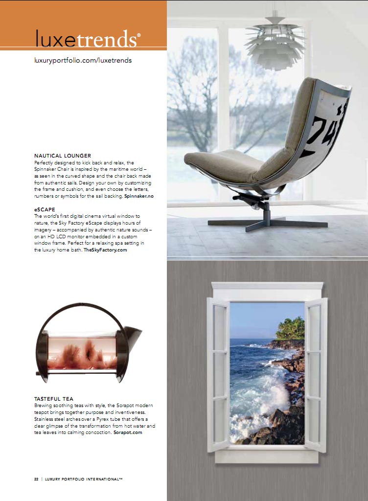 eScape article in Luxury Products Magazine, Spring 2011 edition