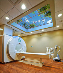 Saint John's Medical Center features a relaxing panoramic view to nature using a recessed Luminous SkyCeiling, thereby enhancing the illusion of depth